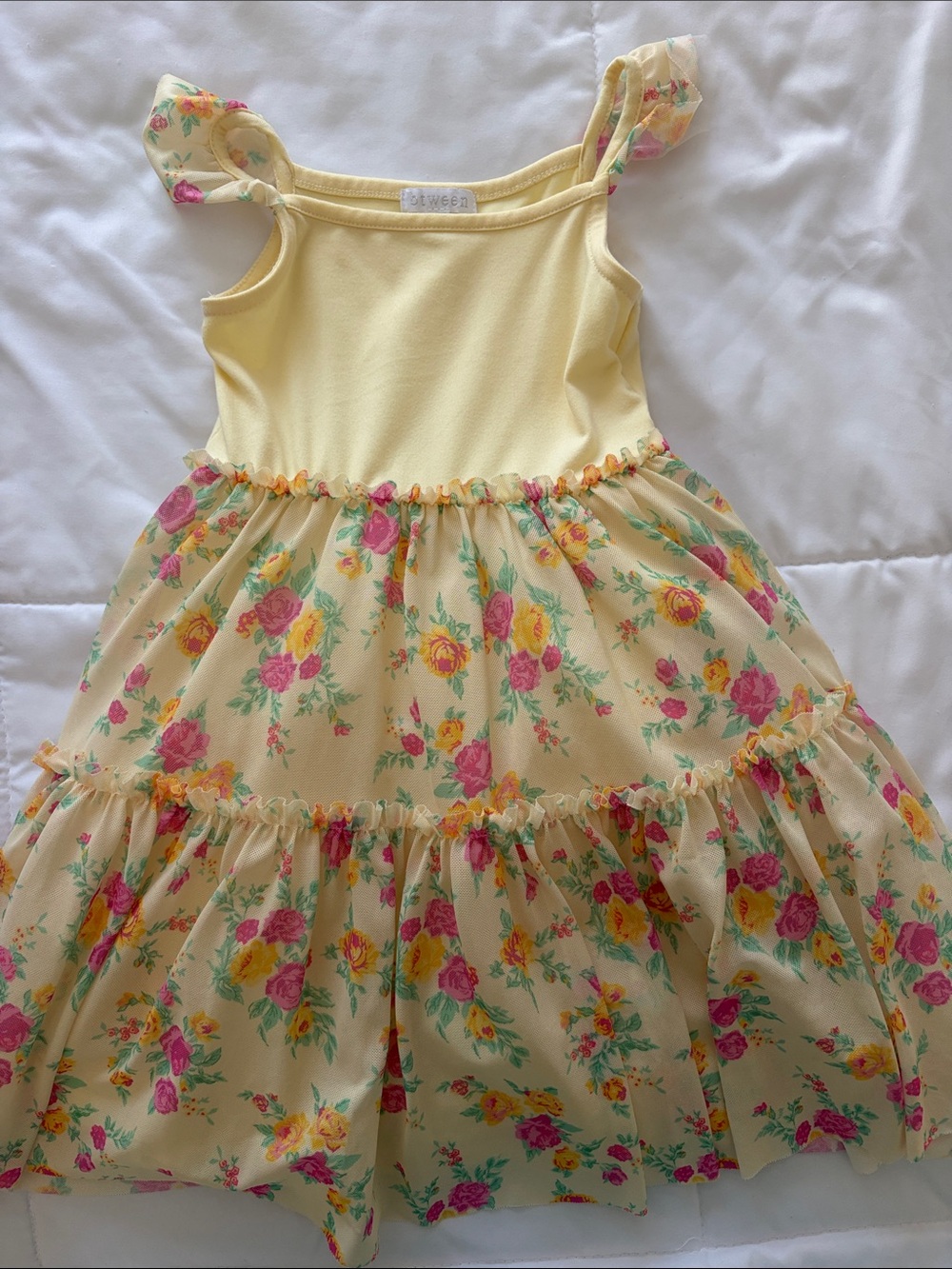 Yellow Floral Tiered Dress for Girls